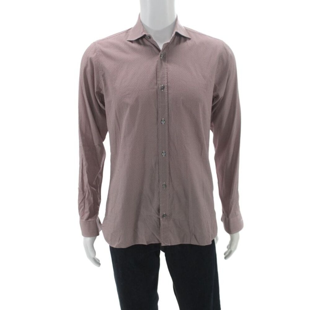 Z Zegna Mens Cotton Floral Collare Button Front Shirt Red Size M